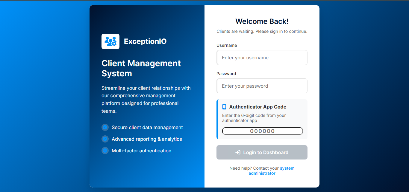 Client Management System Dashboard